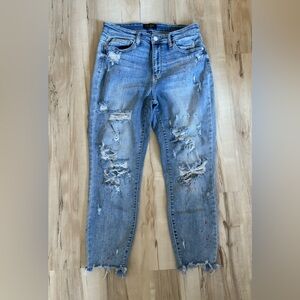 Judy Blue Paint Splatter Distressed Boyfriend Jeans